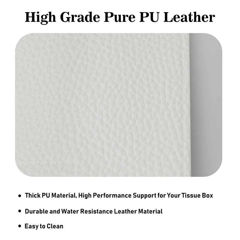 PARIERIS Tissue Box Cover Holder Square Tissue Cube Cover PU Leather Tissue Organizer with Bottom Belt for Bathroom  Tabletop  Car  Night Stands  Office  Home  Kitchen (1  White) - Image 5